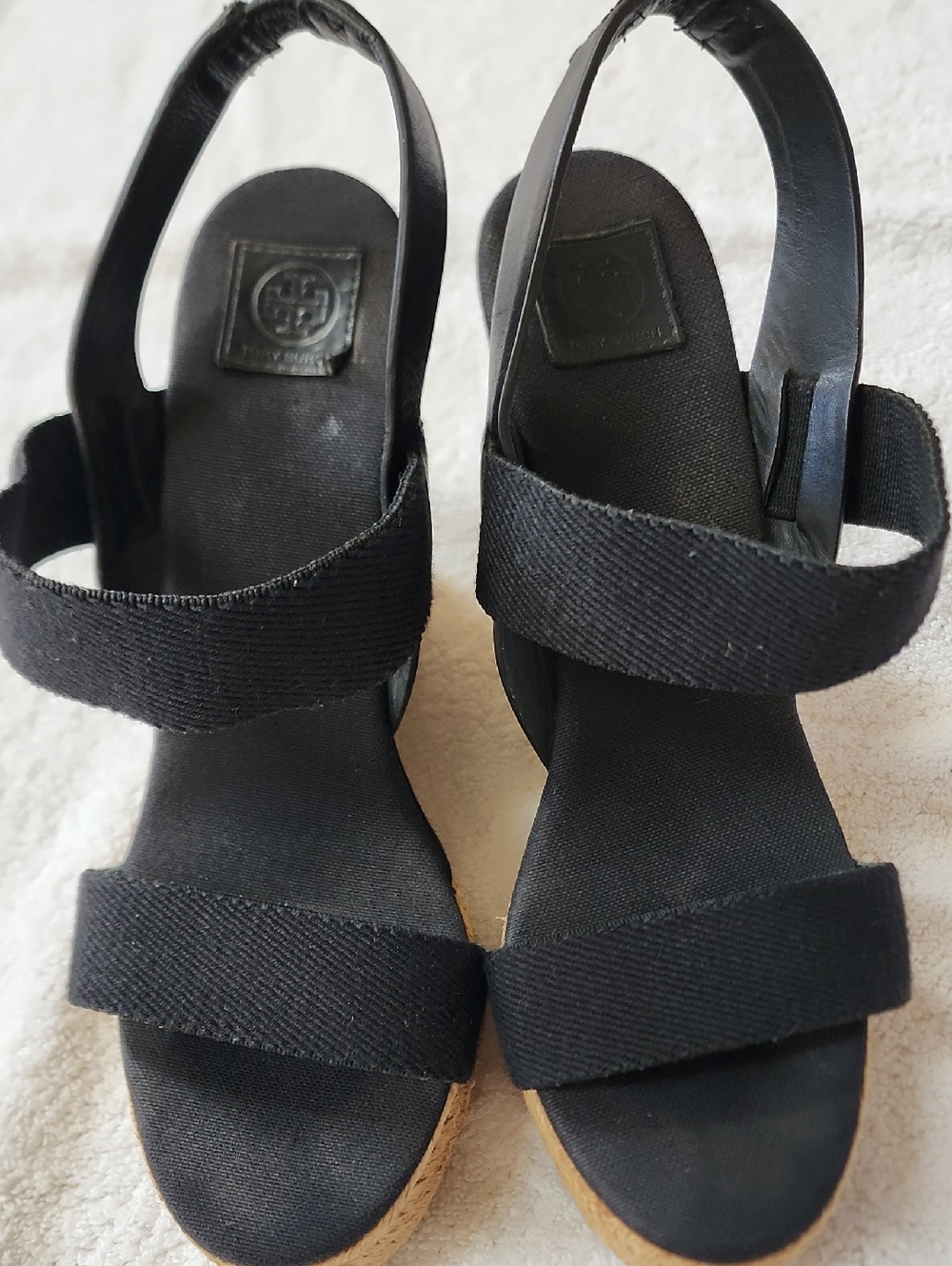 Tory Burch Black Fabric Espadrille Wedge Sandals Size 8 Preowned